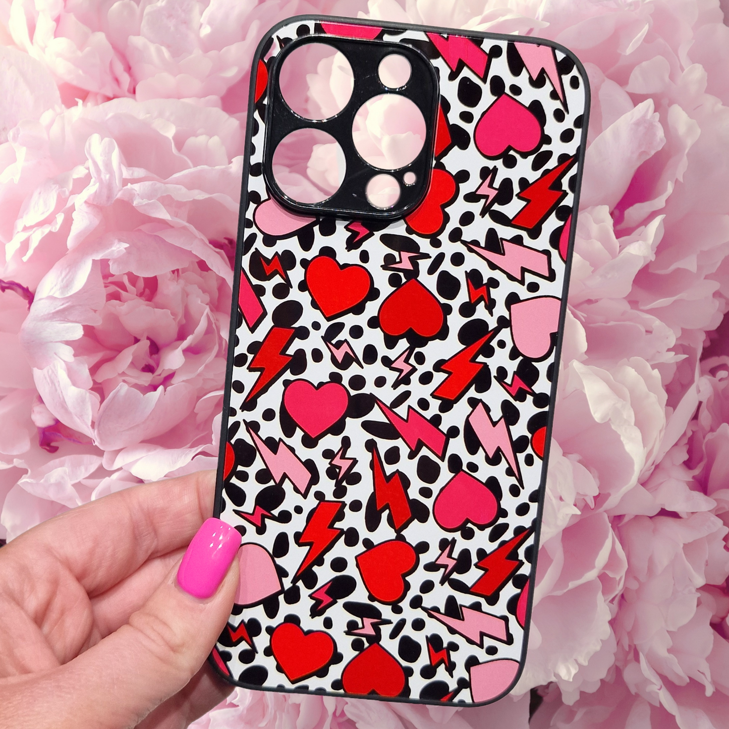 Love Hearts, Lightning Bolt, Retro, Animal Print Phone Case
