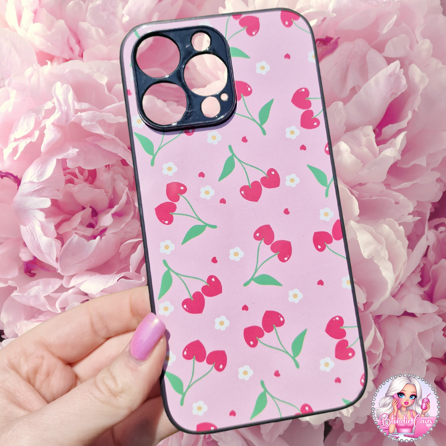 Pink Cherry Hearts Phone Case