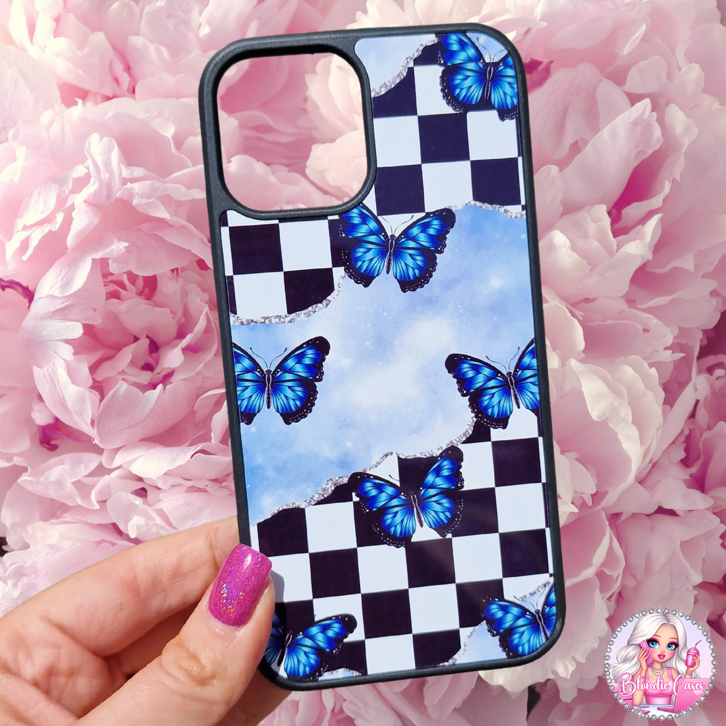 Checkered Butterfly Y2K Phone Case