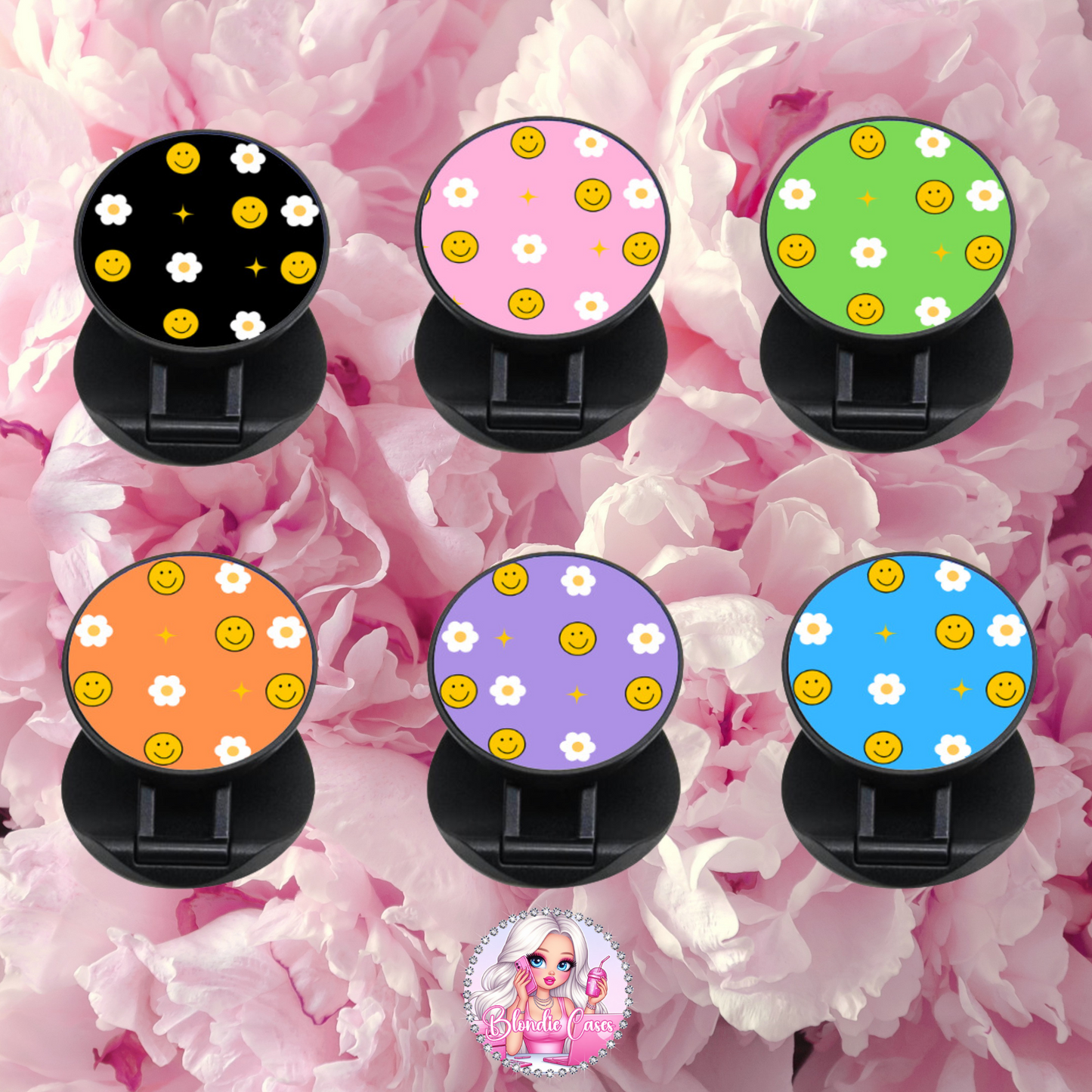 Smiley Floral Phone Grip