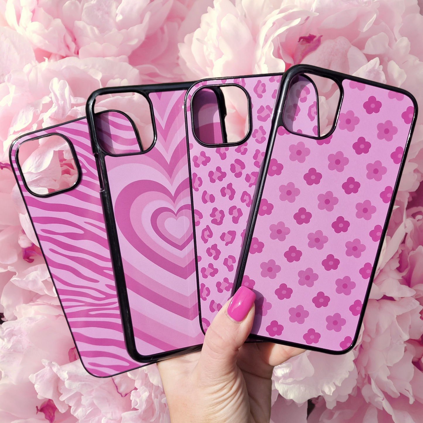 Pink Retro Heart, Leopard Print, Zebra Print and Floral Phone Cases