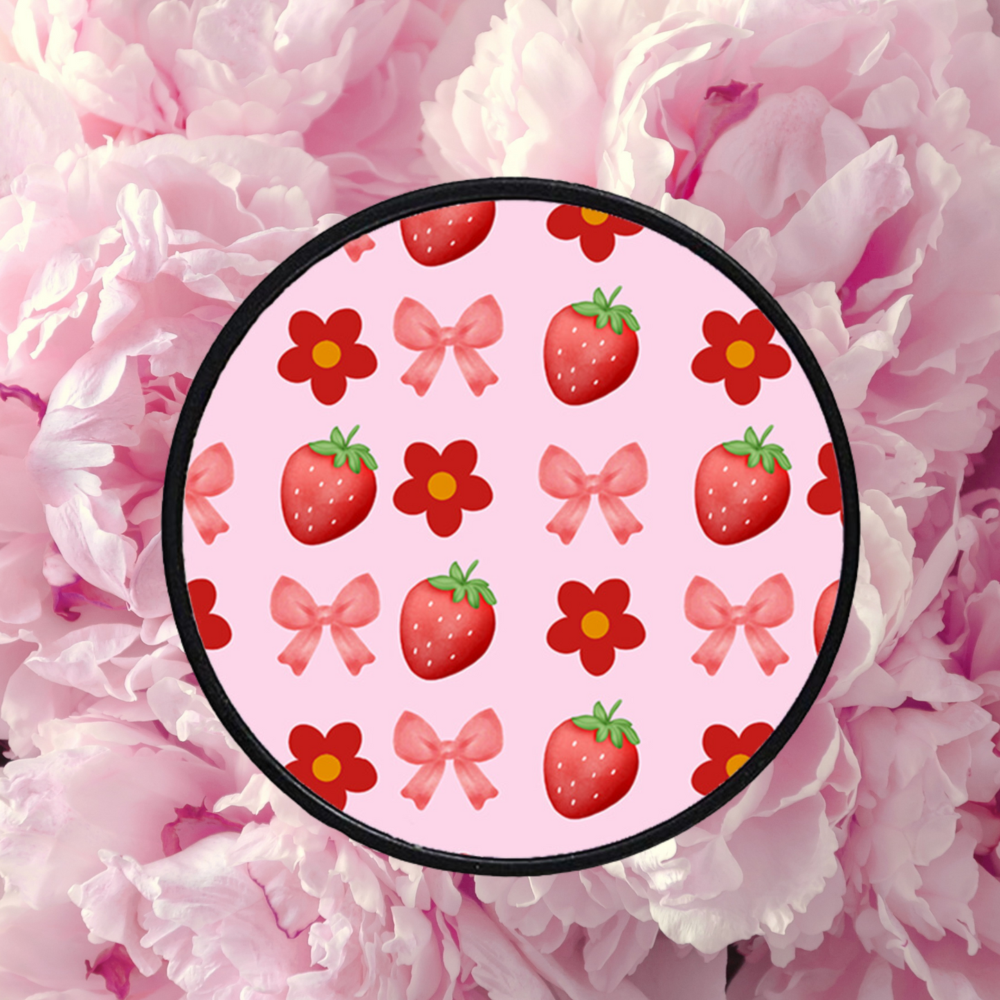 Pink Cherry Strawberry Bow Phone Grips