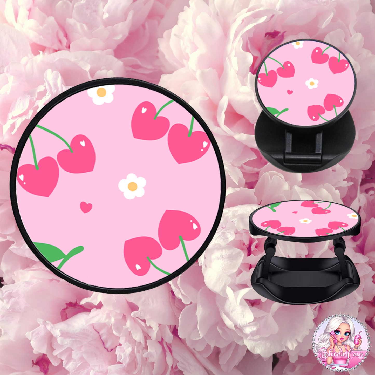 Cherry Hearts Phone Grip
