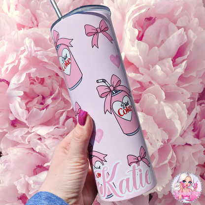 Personalised Pink Inspired Diet Coke, Redbull, Dr Pepper, Pepsi Max 20oz Tumbler