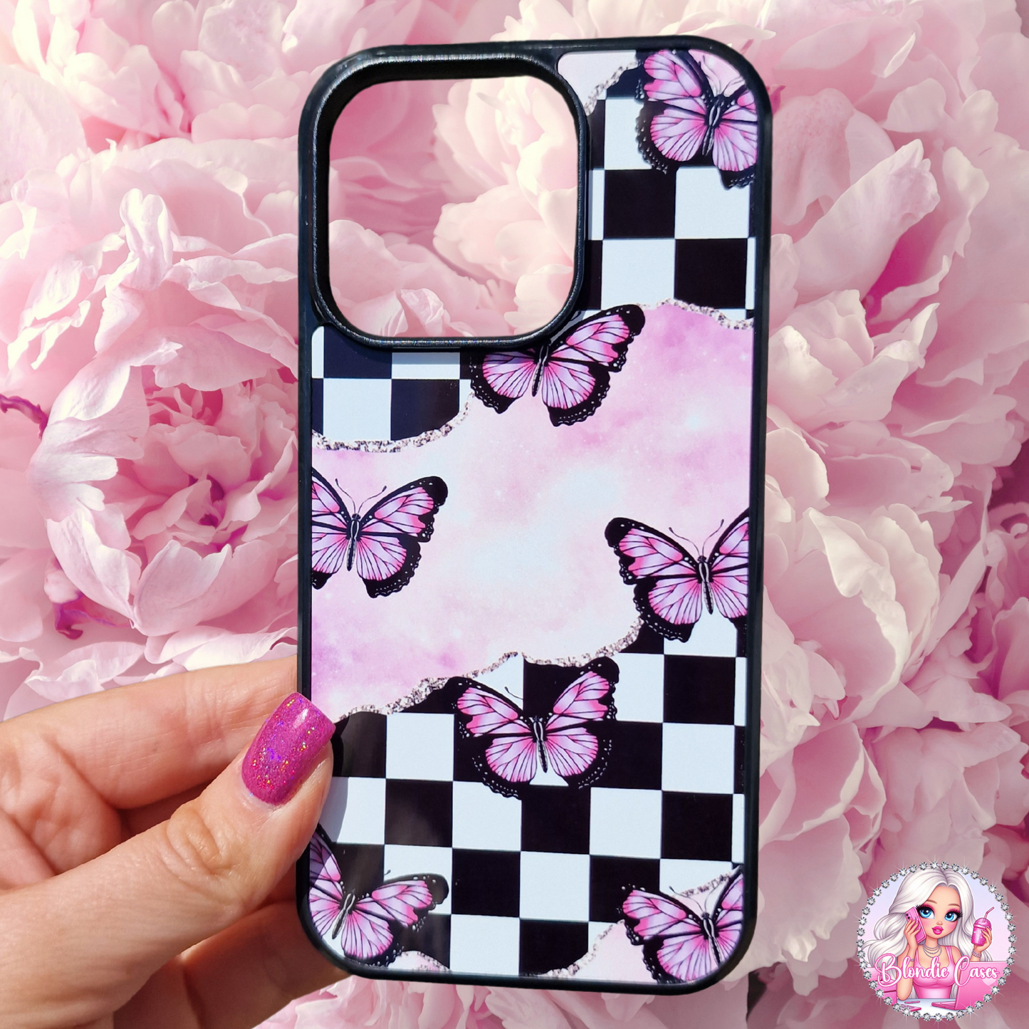 Checkered Butterfly Y2K Phone Case