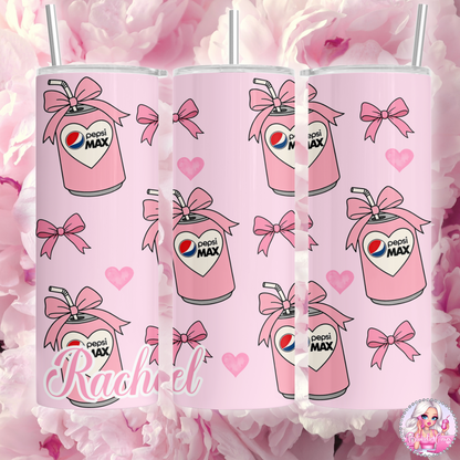 Personalised Pink Inspired Diet Coke, Redbull, Dr Pepper, Pepsi Max 20oz Tumbler