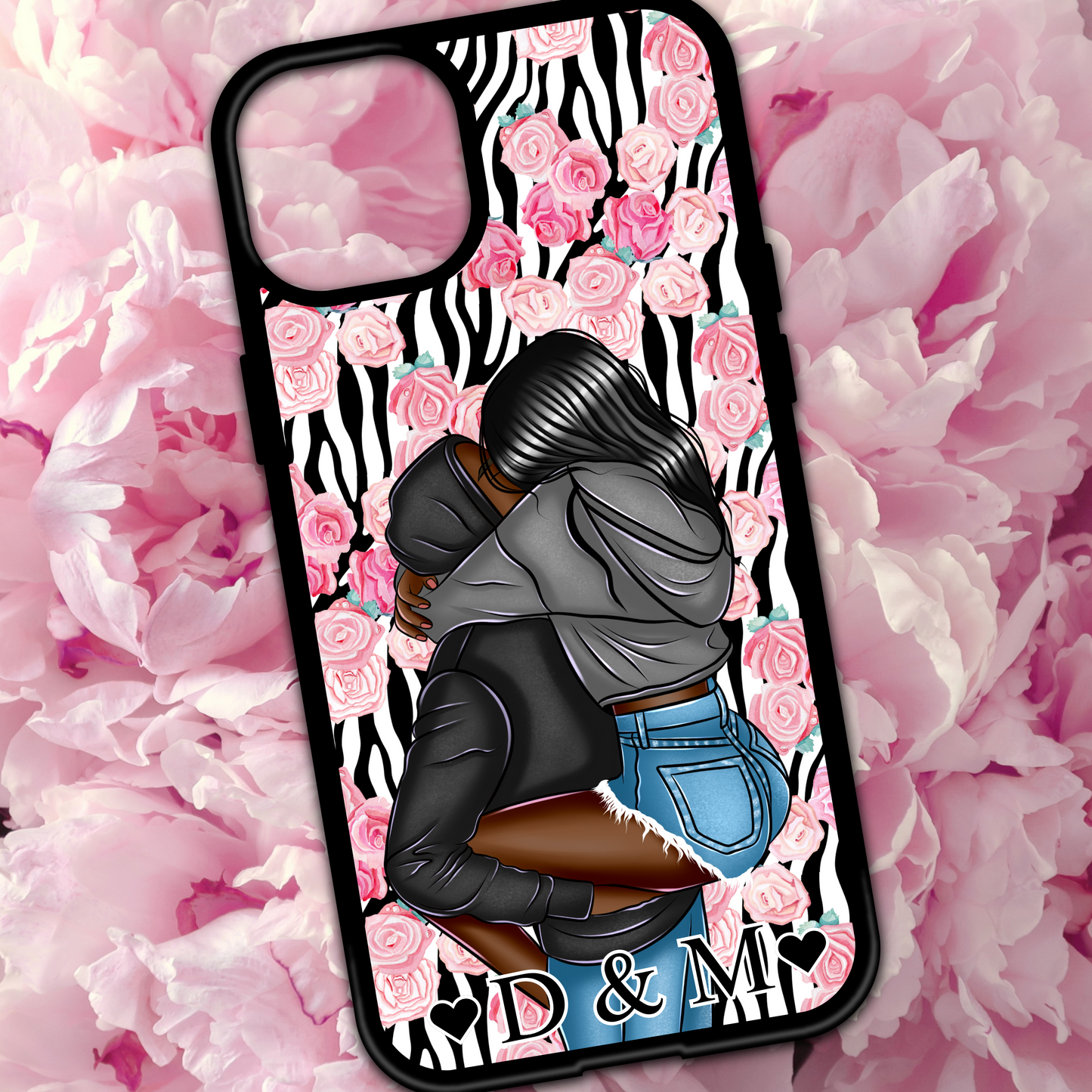 Custom Couple Zebra Floral Print Phone Case