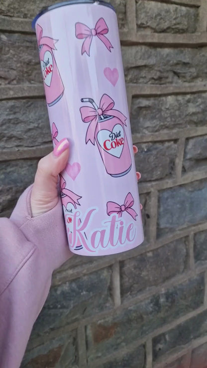 Personalised Pink Inspired Diet Coke, Redbull, Dr Pepper, Pepsi Max 20oz Tumbler